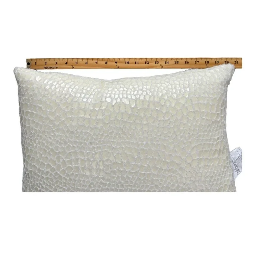 Newport Ivory Iridescent Faux Snakeskin Lumbar Rectange Throw Pillow